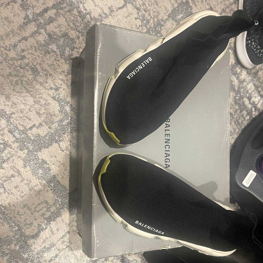 Balenciaga Black Knit Sneakers with White Soles